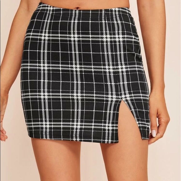 Slit Hem Plaid Skirt - Picture 1 of 6